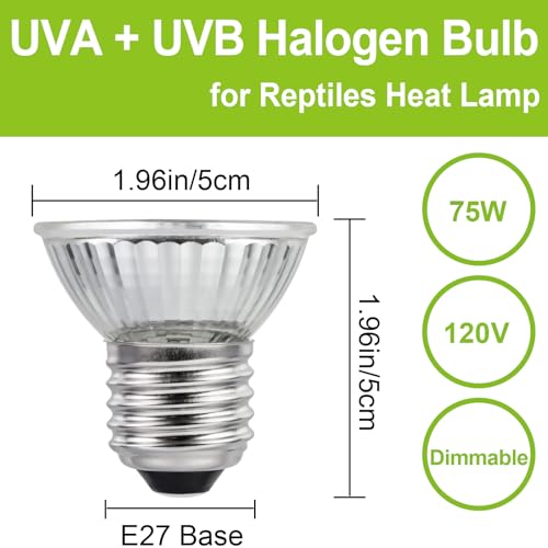 UVB UVA Reptile Light Bulb 75W Bulb for Reptiles and Amphibians Use for Turtle, Bearded Dragon, Lizard Cages Heat Lamp Replacement Bulb, Pack of 6
