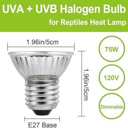 UVB UVA Reptile Light Bulb 75W Bulb for Reptiles and Amphibians Use for Turtle, Bearded Dragon, Lizard Cages Heat Lamp Replacement Bulb, Pack of 6