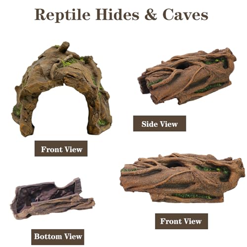 Resin Log Cave Hide, Reptile Shelter for Gecko Snake | Lizard Snake or Reptile Hide，Ball Python Hide& Amphibian Habitat Hideouts