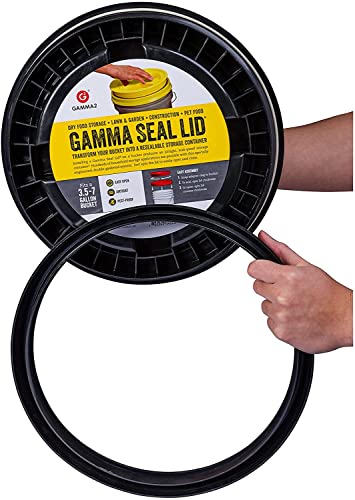 GAMMA2 Gamma Seal Lid - Pet Food Storage Container Lids - Fits 3.5, 5, 6, & 7 Gallon Buckets, Black, Made in USA