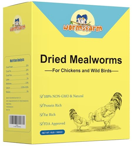 WormsFarm 10lb Dried Mealworms for Wild Birds Chickens Feed for Laying Hens,Ducks,Reptiles | Treats for laying hens,blue birds - size: 10 Pound (Pack of 1)