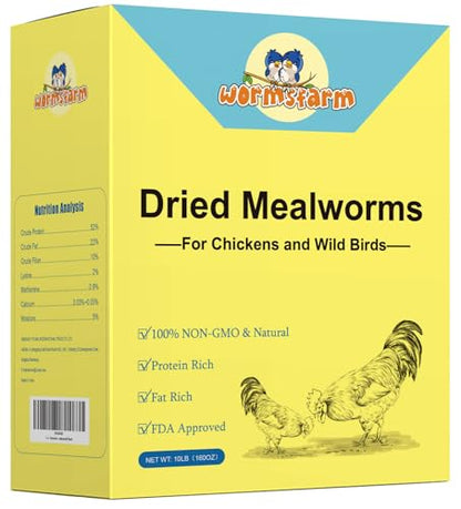 WormsFarm 10lb Dried Mealworms for Wild Birds Chickens Feed for Laying Hens,Ducks,Reptiles | Treats for laying hens,blue birds - size: 10 Pound (Pack of 1)