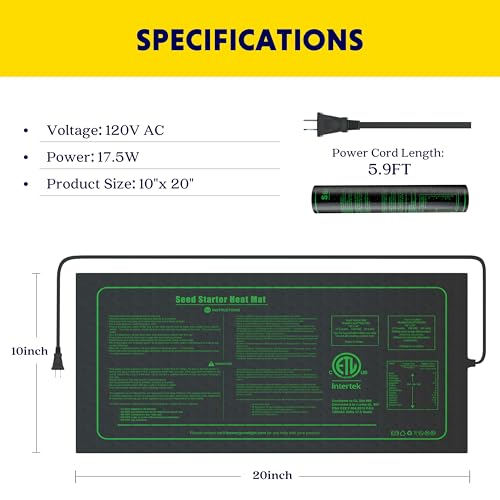 iPower Waterproof Seedling Heat Mat 10" x 20", ETL Certified Durable Germination Heating Pad, for Seed Starting Propagation - size: 10" x 20", style: Heat Mat Upgrade Version