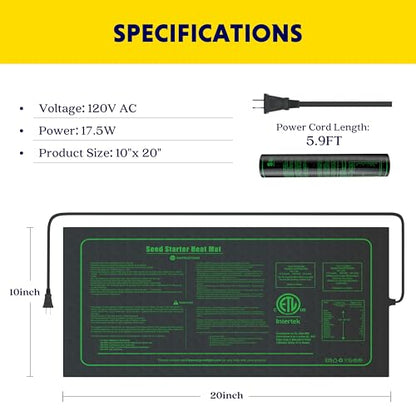 iPower Waterproof Seedling Heat Mat 10" x 20", ETL Certified Durable Germination Heating Pad, for Seed Starting Propagation - size: 10" x 20", style: Heat Mat Upgrade Version