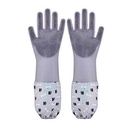 Pet Grooming Gloves Pet Hair Remover Cat, Dog Washing Gloves Silicone Heat Resistant Cleaning Gloves with High-Density Teeth Grooming Gloves for Dogs, Cats, Horses, Rabbits (1 Pair - Gray) - color: 1 Pair - Gray
