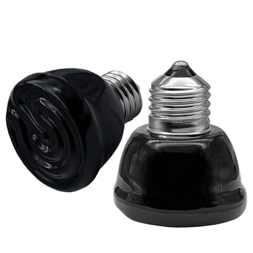 2Pcs 100W Reptile Ceramic Heat Emitter, No-Light Lamp for Pets | -pack 100W ceramic heat bulbs. Emits pure infrared heat, zero visible light. For reptiles, chicks, small pets. E26 base. - color: Black Mini 110v 100w