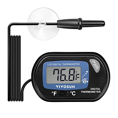 VIVOSUN 1-Pack LCD Digital Aquarium Thermometer | Fish Tank Water Terrarium Temperature with Suction Cup for Turtle - size: 1 pack