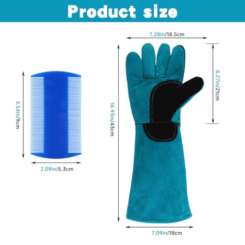 Animal Handling Gloves, Bite Proof Cat Gloves, Pet Leather Glove Cat Scratch with Pet Comb, Multipurpose for Rose Pruning, Gardening, Pets Grooming