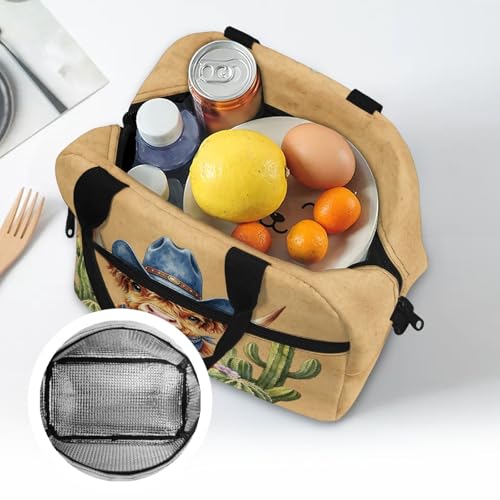 Southwestern Design Kids Lunch Bag Aztec Western Highland Cow Print: Insulated Main Compartment Keeps Fresh Ideal for Desert Trip, Cowboy Event & Nature Exploration - color: Aztec Western Highland Cow Print