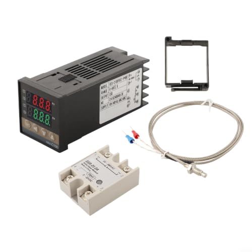 REX-C100 PID Temperature Controller Kit With SSR-25DA Relay And 1M K-Type Thermocouple, Digital Display Thermostat For Industrial Automation, AC250V 3A