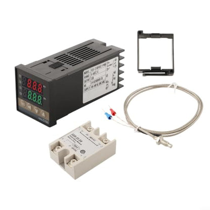 REX-C100 PID Temperature Controller Kit With SSR-25DA Relay And 1M K-Type Thermocouple, Digital Display Thermostat For Industrial Automation, AC250V 3A