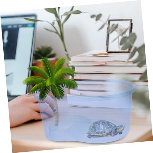 COLLBATH Reptile Feeding Tank Integrated Ramp Transparent Turtle Habitat for Aquatic and Terrestrial Use Design for Easy Cleaning for Turtles and Pets