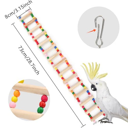 15-Step Bird Ladder Bridge,28.74 x 3.15 inch Raw Wood and Edible Dye | 2 Pieces,Pet Hamster Climbing Ladder Swing Toys Suitable for Small to Medium Birds,Bird Cage Accessories - size: 15 Ladders -2pcs