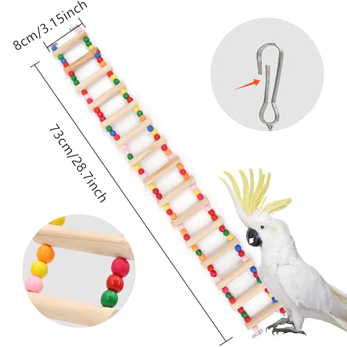 15-Step Bird Ladder Bridge,28.74 x 3.15 inch Raw Wood and Edible Dye | Pet Hamster Climbing Ladder Swing Toys Suitable for Small to Medium Birds,Bird Cage Accessories (15 Ladders) - size: 15 Ladders