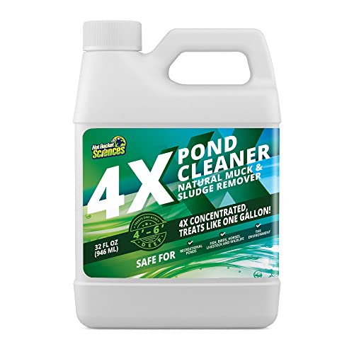 4X Pond Cleaner - Reduces Muck & Sludge for a Clean, Natural Look - Super Concentrated Lake and Water Feature Enzymes Treats Up to 1 Acre, Pair with Dye - Safe for Fish and Wildlife (32 oz) - size: 32 oz