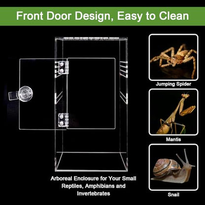 Jumping Spider Enclosure Acrylic Jumping Spider Terrarium with Front Opening Door, Micro Habitat Terrarium for Small Tree Dwelling Reptiles, Arboreal Tarantula Enclosure (6X6X12 Inches)