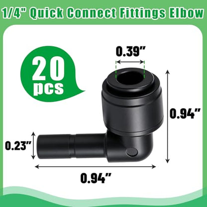 20 Pack 1/4" Push to Connect Fittings Elbow Connectors | Reptile Mister System 1/4" Quick Connect Fittings,Reptile Mister Fittings for Aquarium,Vivarium,Irrigation System - size: 20 Pack 1/4" Elbow -A