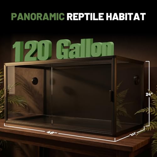 120 Gallon Reptile Tank, 4x2x2 Reptile Enclosure for Bearded Dragon, Snake, Ball Python & Chameleon, Aluminum Alloy Reptile Terrariums Cage with Front Sliding Tempered Glass Doors (Black) - color: Black