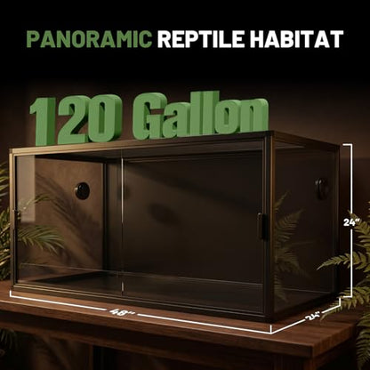 120 Gallon Reptile Tank, 4x2x2 Reptile Enclosure for Bearded Dragon, Snake, Ball Python & Chameleon, Aluminum Alloy Reptile Terrariums Cage with Front Sliding Tempered Glass Doors (Black) - color: Black