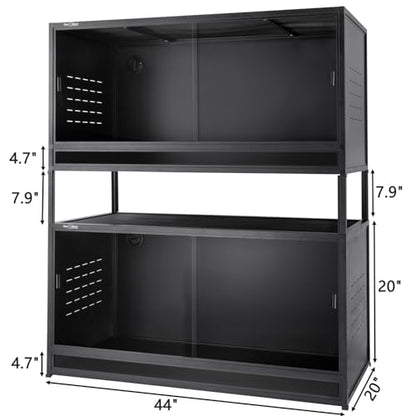 PVC Reptile Enclosure Space Efficient 44''x20''x20'' Stackable ToxiRium Large Reptile Terrarium 76 Gallons for Bearded Dragon Lizard Snake, Breeding Vivarium with Glass Doors Lock- with spacers - size: Two 44x20x20''-76 Gallon with Kit