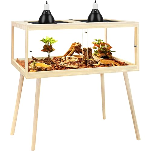 Bearded Dragon Tank with Leg Stand 81 Gallons, Wooden Lizard Tank,Reptile Tank with Metal Mesh Roof Door, Acrylic Panel Snake Tank with Lock Design (Oak, 48"x20"x20") - color: Oak, size: 48"x20"x20"