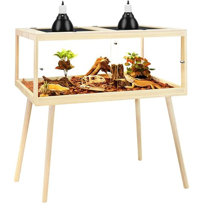 Bearded Dragon Tank with Leg Stand 81 Gallons, Wooden Lizard Tank,Reptile Tank with Metal Mesh Roof Door, Acrylic Panel Snake Tank with Lock Design (Oak, 48"x20"x20") - color: Oak, size: 48"x20"x20"