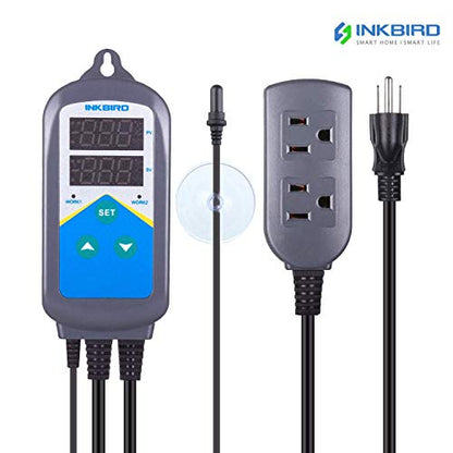 Inkbird Temperature Controller Electronic Heating Thermostat Aquarium Probe | Heater Relay Digital Greenhouse Temperature Controller Dual Stage Timer Time Switch ONLY Heat Plug Outlet NO Cooling