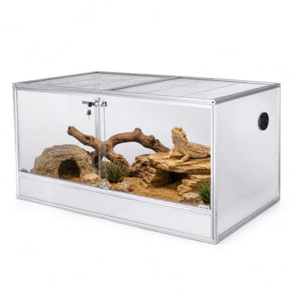120 Gallon Bearded Dragon Tank, 48x24x24 Reptile Enclosure, Silver | 4x2x2 reptile tank, Aluminum Frame, Tempered Glass Sliding Doors, Insulated Panels & Cable Port - color: Silvery