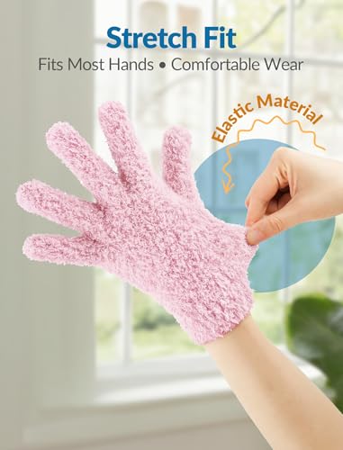 NiHome 4 Pairs Microfiber Cleaning Gloves, Dusting for Blinds, Reusable | Electrostatic Attraction Traps Fine Particles, Scratch-Free Flexible Fingers for Furniture Glass and Keyboards, Washable