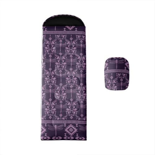 Erosebridal Death Head Moth Sleeping Bags Adults Cold Weather Bohemian Aztec Camping Blanket Hiking Sleeping Wrap Sleep Bag - color: Purple Rustic Dragonfly