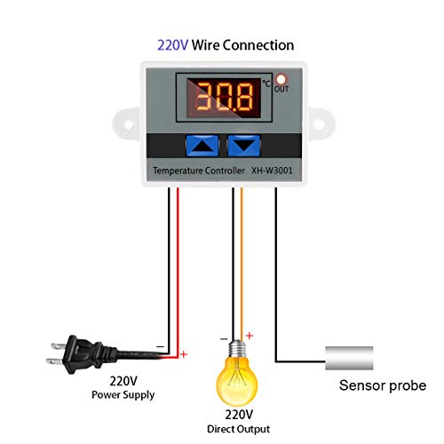 XH-W3001 Mini Thermostat Switch with Waterproof Sensor Probe Digital LED Temperature Controller Module Programmable -50 to 110 Degree Heating Cooling Thermostat(220V) - style: 220V