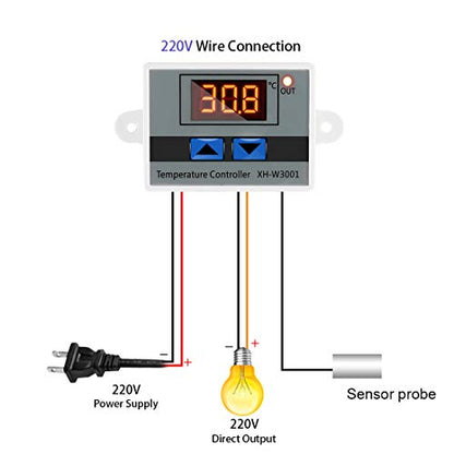 XH-W3001 Mini Thermostat Switch with Waterproof Sensor Probe Digital LED Temperature Controller Module Programmable -50 to 110 Degree Heating Cooling Thermostat(220V) - style: 220V