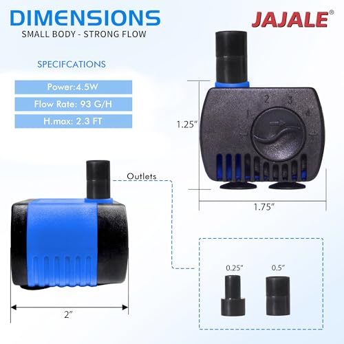 80 GPH Submersible Water Pump - Adjustable Quite Aquariums, Fountains, Hydroponics, and Pond Pump, 2.25 ft Lift, 4.5W - color: Blue; 1 Pack, size: 80 GPH