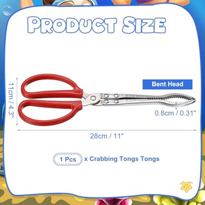 uxcell Crabbing Tongs, 11" Metal Serrated Extra Long Loach Tongs Beach Reptile Catching Clip Garbage Clip with Straight and Bent Head for Lobsters Loach Other Reptile, Red - size: 11"