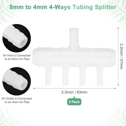 M METERXITY 5-Pack Aquarium Air Valve 8mm to 4mm 4-Ways, Plastic Air Line Tubing Splitter Connector Flow Control Pump Accessories for Aquarium/Fish Tank/Garden/Agricultural/Irrigation [White]