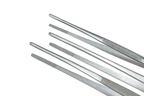 5-Piece Tweezer Set Long Metal Tongs Serrated Forceps - FEITA Stainless Steel Aquarium Plant Tweezers Kit Lab Terrarium Tools