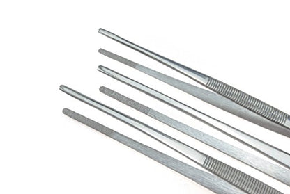 5-Piece Tweezer Set Long Metal Tongs Serrated Forceps - FEITA Stainless Steel Aquarium Plant Tweezers Kit Lab Terrarium Tools