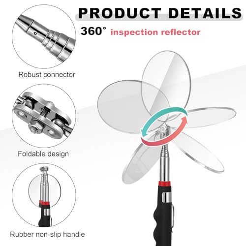6 Pcs Telescoping Inspection Mirror,Retractable Round Mechanical Mirror Tool,Under Vehicle Square Inspection Mirror,Car Visual Reflector,Retractable Detection Mirror Repair Tool