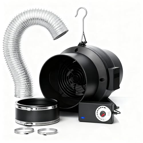 Air Filtration Kit, 6" 260 CFM Inline Duct Fan with E12 Speed Controller, 6.6 Ft Ducting & Rubber Coupler, Ventilation Exhaust Fan for Cooling Booster, Grow Tents, Hydroponics - size: 6"+Ducting