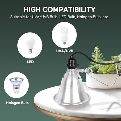 HealSmart 5.5" Clamp Light Socket, 60-Watt Maximum with 6 Feet 18/2 SPT-2 Cord, Aluminum Reflector E26 (no Bulb Included), for Reptiles and Plants Growing, (Pack of 1) - size: 5.5 Inch (60 Watts), style: 1-Pack