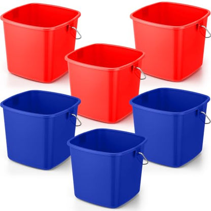 Zhehao 6 Pcs 3 Quart Bucket for Cleaning Small Sanitizer Bucket for Restaurant Square Plastic Pail with Handles for Home, Offices, Commercial Use, Food Service(Red,Dark Blue) - color: Red,dark Blue