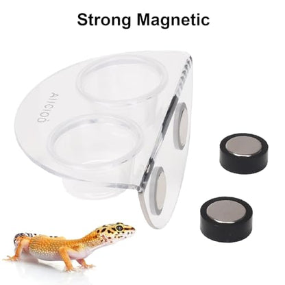 AIICIOO Crested Gecko Food Dish - Strong Magnetic Reptile Feeding Ledge for Bearded Dragon Lizard Crested Gecko Tank Accessories with 6 Pack Plastic Cup - size: Food Dish White