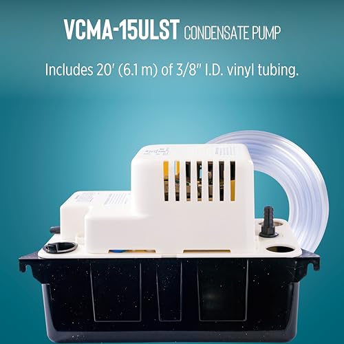 Little Giant VCMA-15ULST 115 Volt, 65 GPH, 1/50 HP Automatic Condensate Removal Pump for HVAC/Refrigeration Systems/Dehumidifiers with Overflow Detection Switch and 20-Foot Tubing, Black/White, 554415 - style: Includes Overflow Detection Switch/Tubing