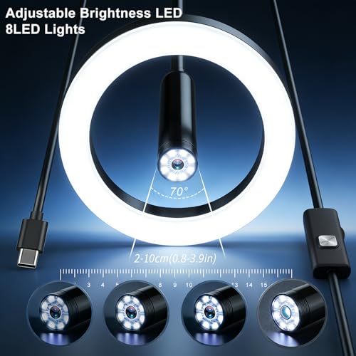 Endoscope Camera with Light, 1920P HD Borescope Tools with 8 Adjustable LED Lights, Endoscope with Semi-Rigid Snake Camera, Inspection Borescope for iOS and Android 16.4ft Single Lens - size: Single lens 16.4ft