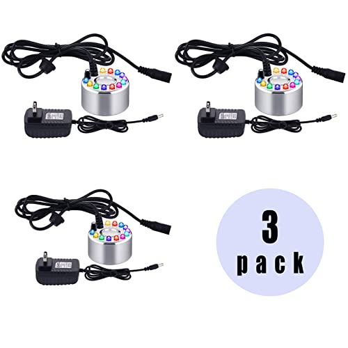 Yaomiao 3 Pcs Halloween Mist Maker Fogger Small Ultrasonic Fog Machine Fountain Mister Fogger Water Garden Pond Foggers Air Humidifier with 12 LED Light Flashes for Halloween (Silver) - color: Silver