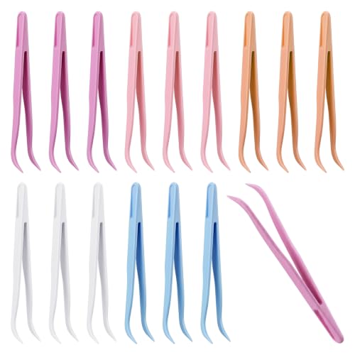 15Pcs Plastic Tweezers for Crafting, 4.5 Inch Sticker Tweezers for Dried Flowers, Rhinestone Tweezer for Jewelry Making, Beading Project