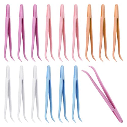 15Pcs Plastic Tweezers for Crafting, 4.5 Inch Sticker Tweezers for Dried Flowers, Rhinestone Tweezer for Jewelry Making, Beading Project