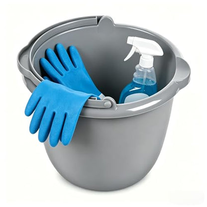 Sturdy Plastic 10 Qt Spout Pail in Classic Titanium, Multi-Purpose Cleaning Bucket with Comfortable Carry Handle