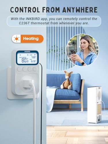 INKBIRD Plug in Thermostat WiFi 1800W 15A Heating Cooling Timer Countdown Mode - size: 1800W 15A WIFI