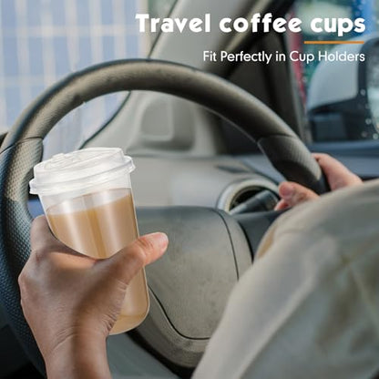 Baderke 100 Sets 18 oz Clear Plastic Cups with Lids,Sturdy Iced Coffee Cups with lids, Disposable Plastic Smoothie Cup for Cold Drinks - size: 18oz